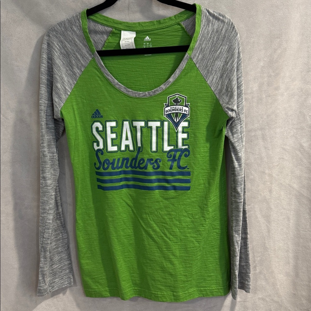Adidas Green and Gray Seattle Sounders FC Long Sleeve Tee
